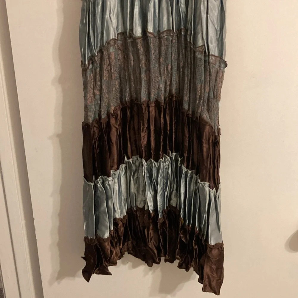 Vintage Guess Ruffled Baby Doll Dress Women's S Brown Teal Fairy Lace Y2K - Picture 4 of 10